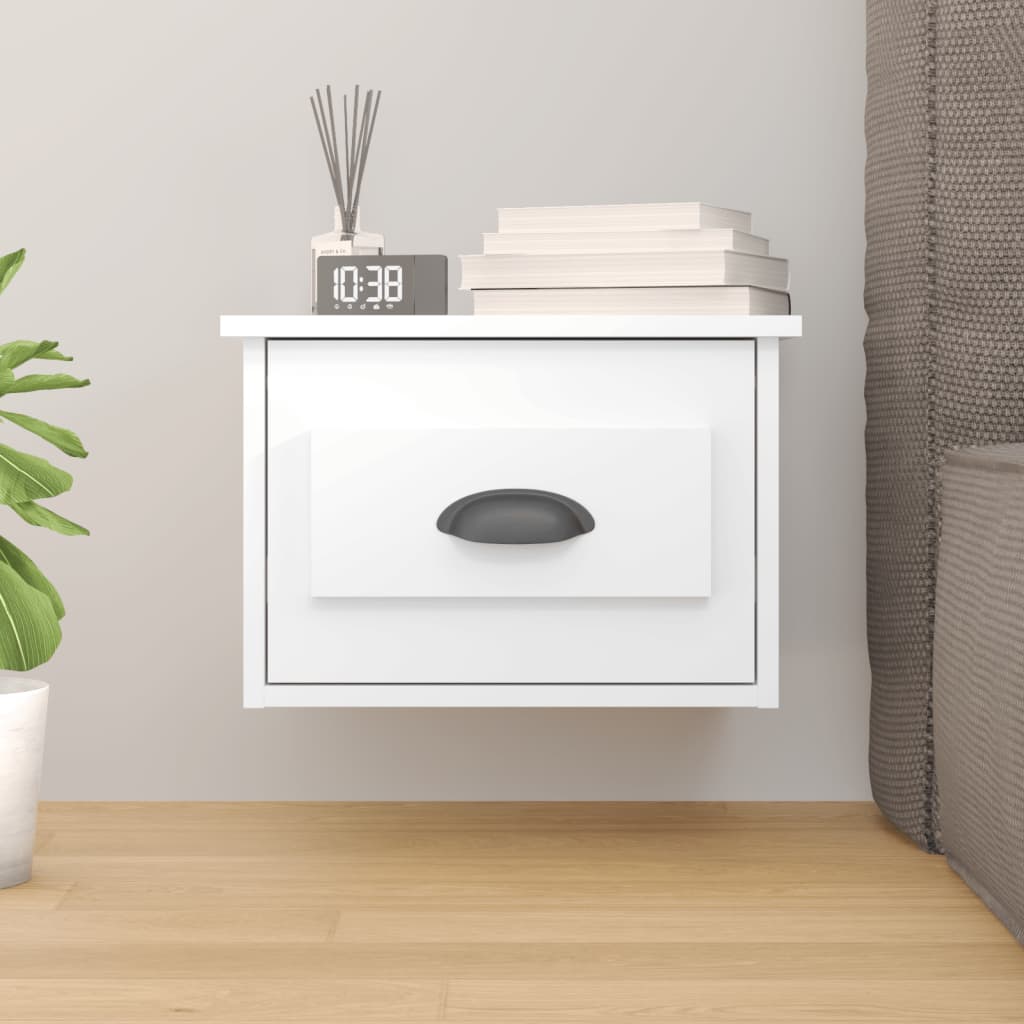 Bedside Table - LAWRENCE Nightstand High Gloss White 41.5cm