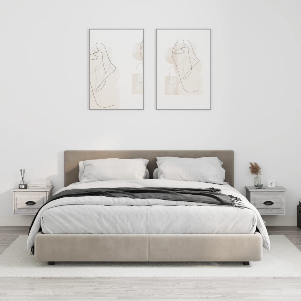 Bedside Table - LAWRENCE 2 Piece Nightstand Grey Sonoma 41.5cm
