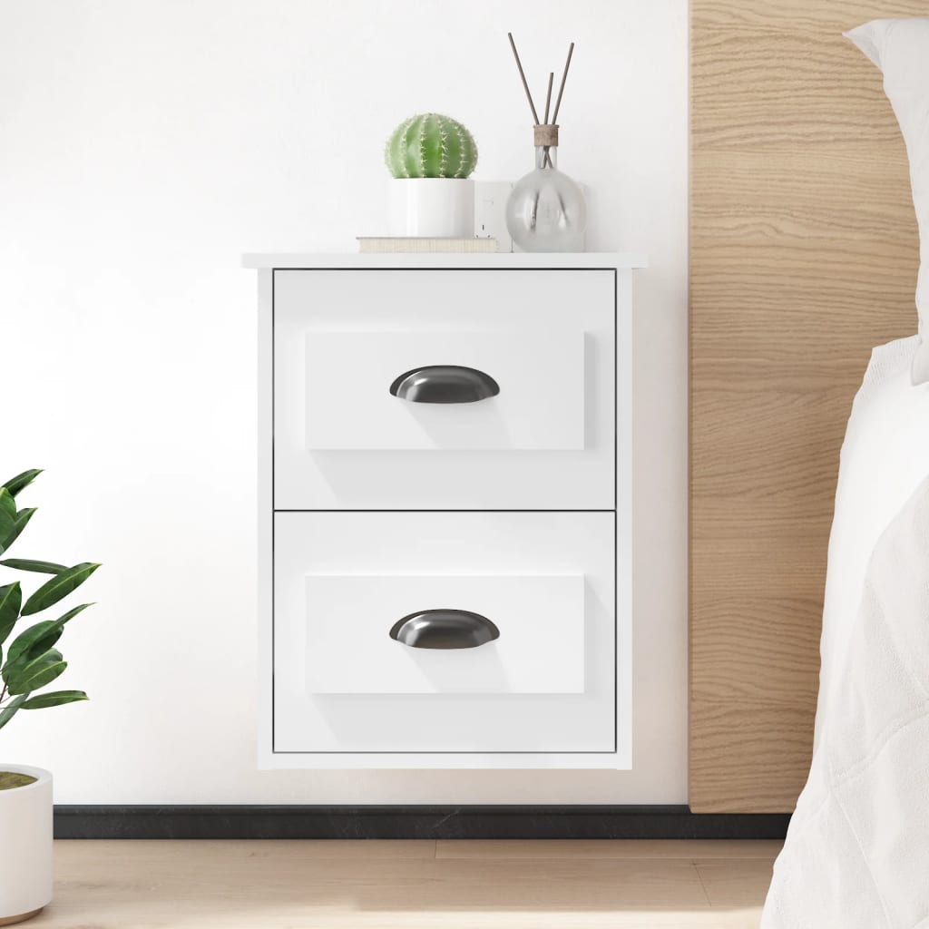 Bedside Table - LAREDO Nightstand High Gloss White 41.5cm