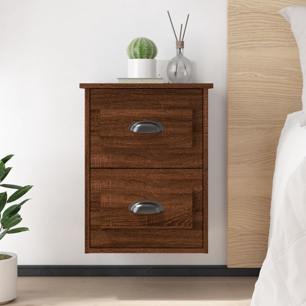 Bedside Table - LAREDO Nightstand Brown Oak 41.5cm