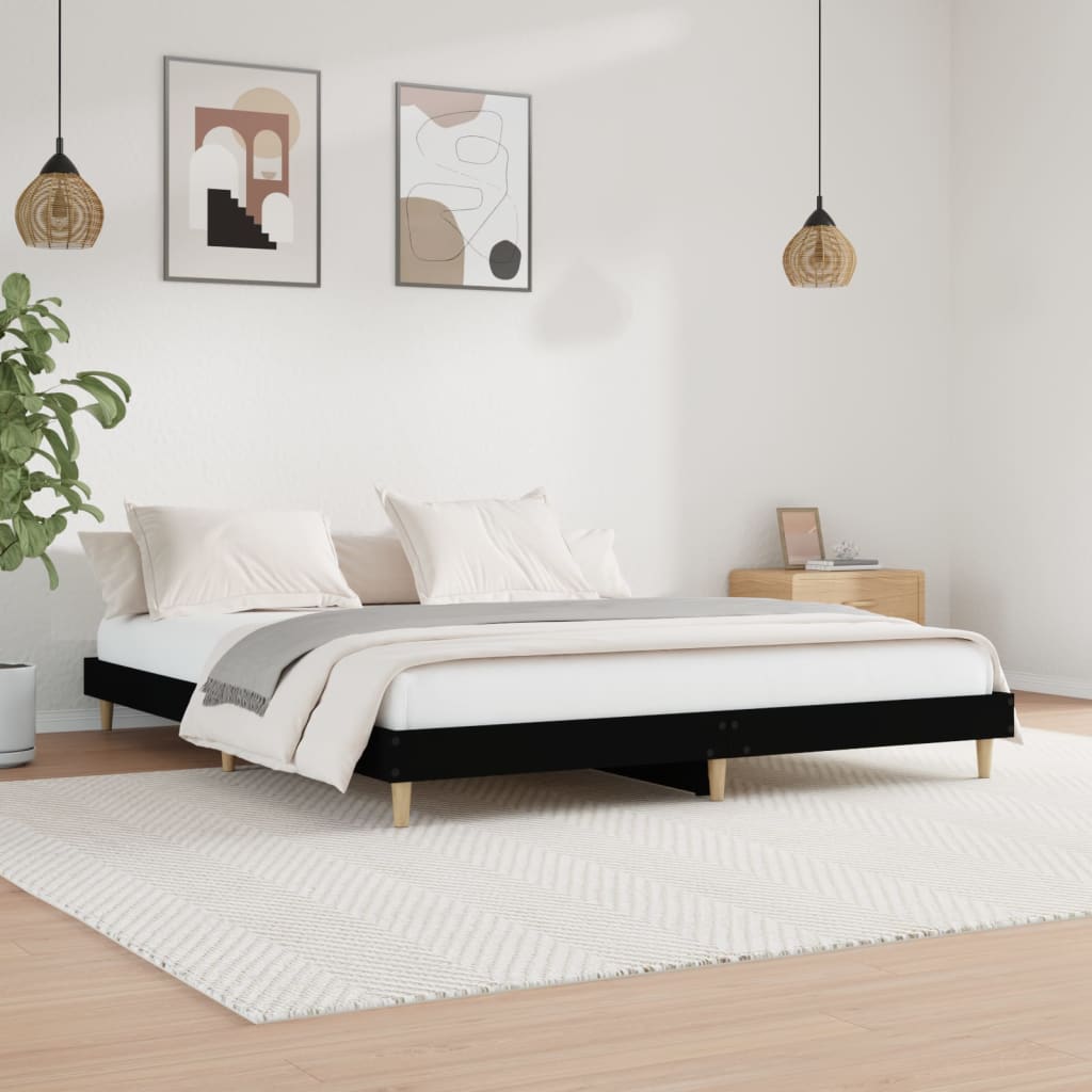 Bed Frame Black 200x200 cm Engineered Wood