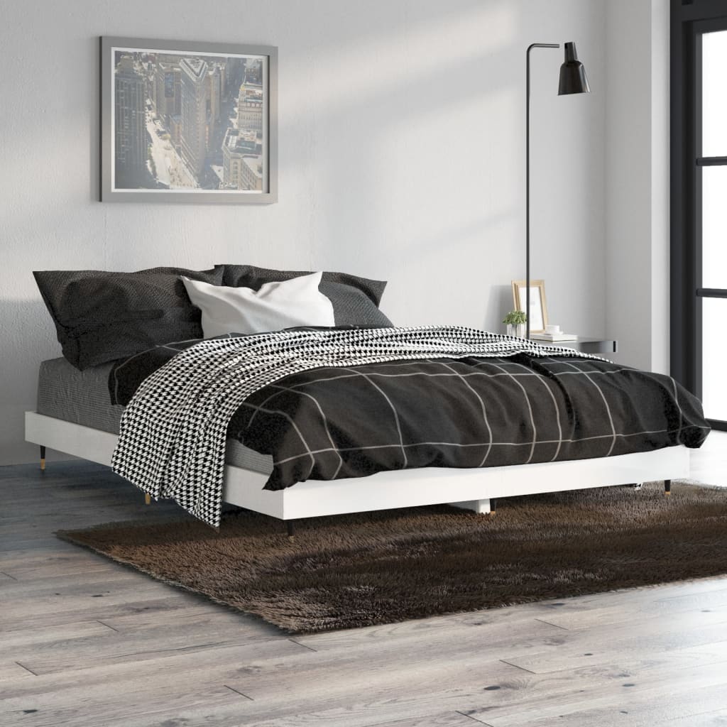 Bed Frame High Gloss White 135x190 cm 4FT6 Double Engineered Wood