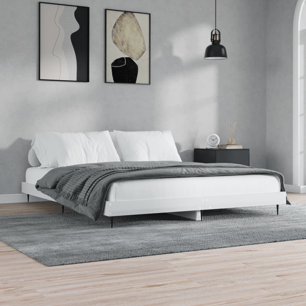 Bed Frame High Gloss White 150x200 cm 5FT King Size Engineered Wood