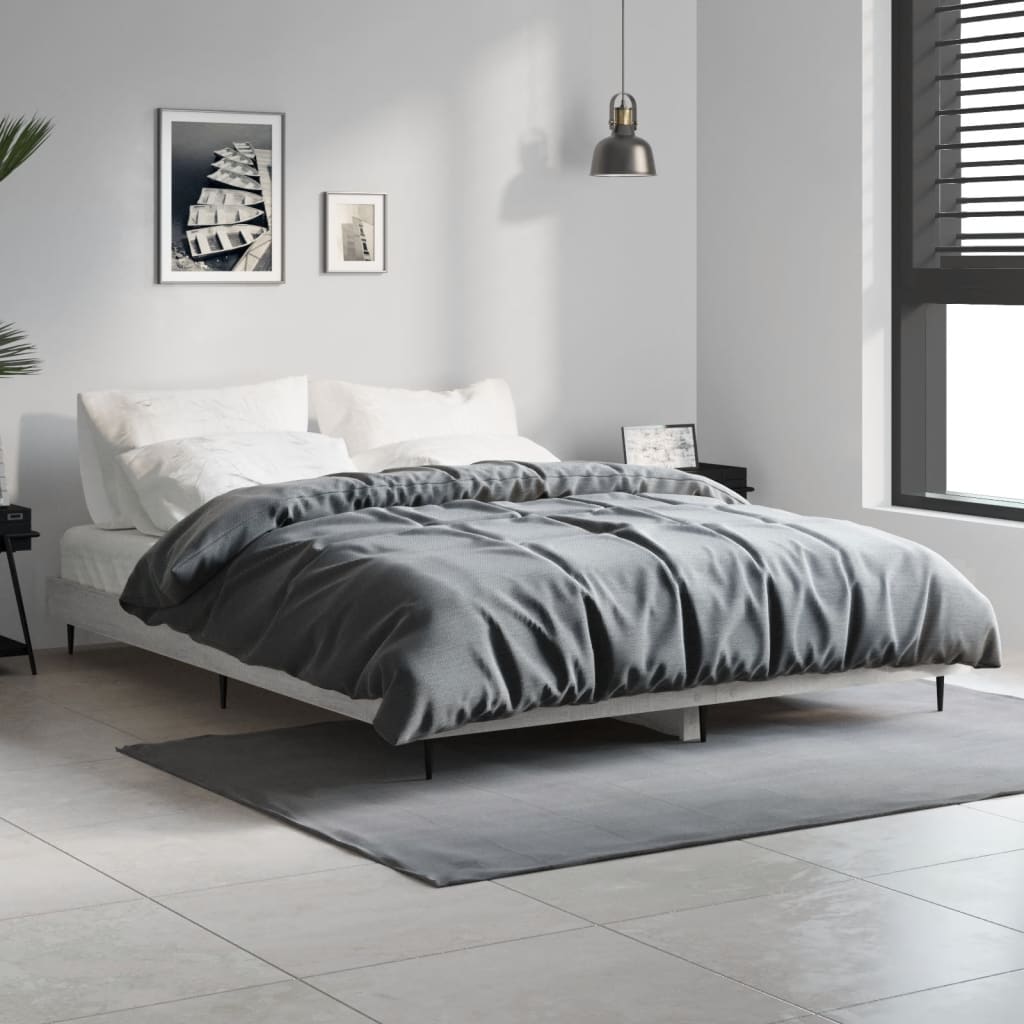 Bed Frame Grey Sonoma 135x190 cm Double Engineered Wood