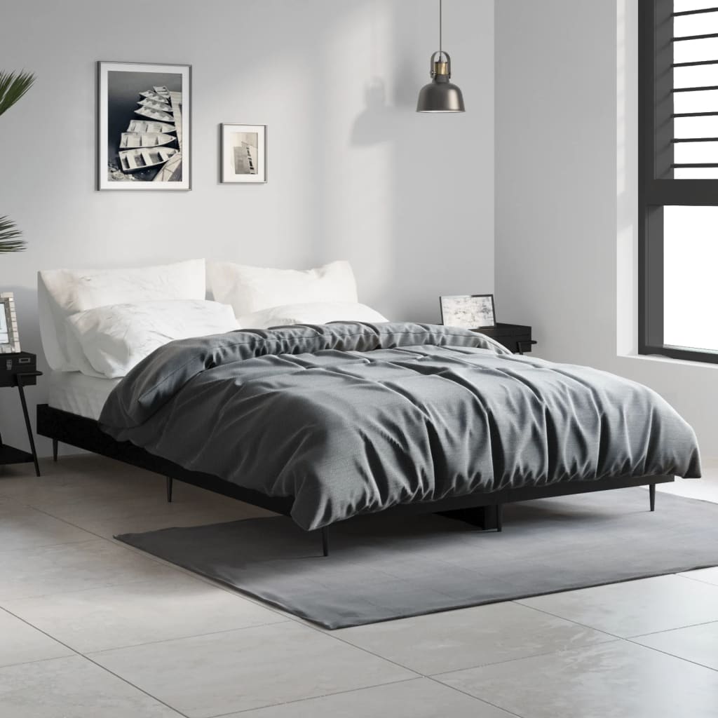 Bed Frame Black 120x190 cm Small Double Engineered Wood