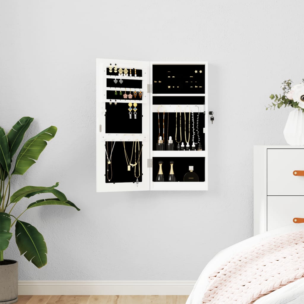 Mirror Jewellery Cabinet Wall Mounted White 30x8.5x67cm
