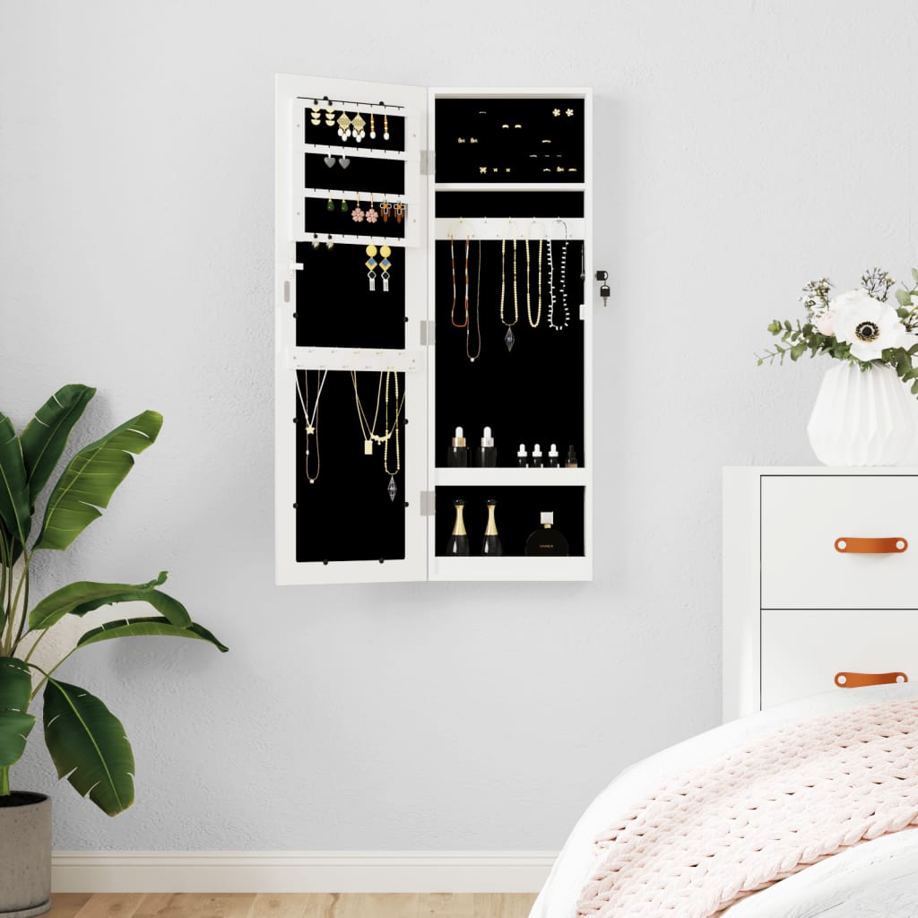 Mirror Jewellery Cabinet Wall Mounted White 30x8.5x90cm