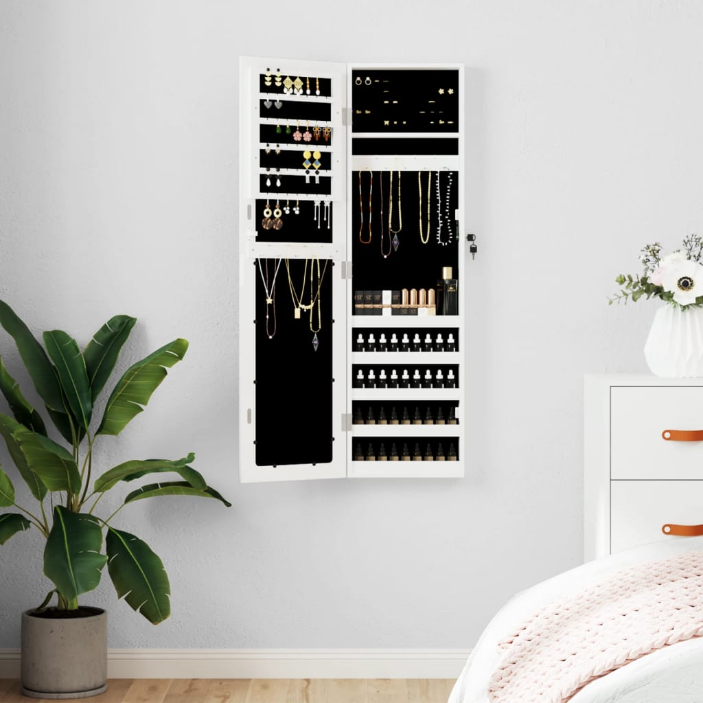 Mirror Jewellery Cabinet Wall Mounted White 30x8.5x106cm