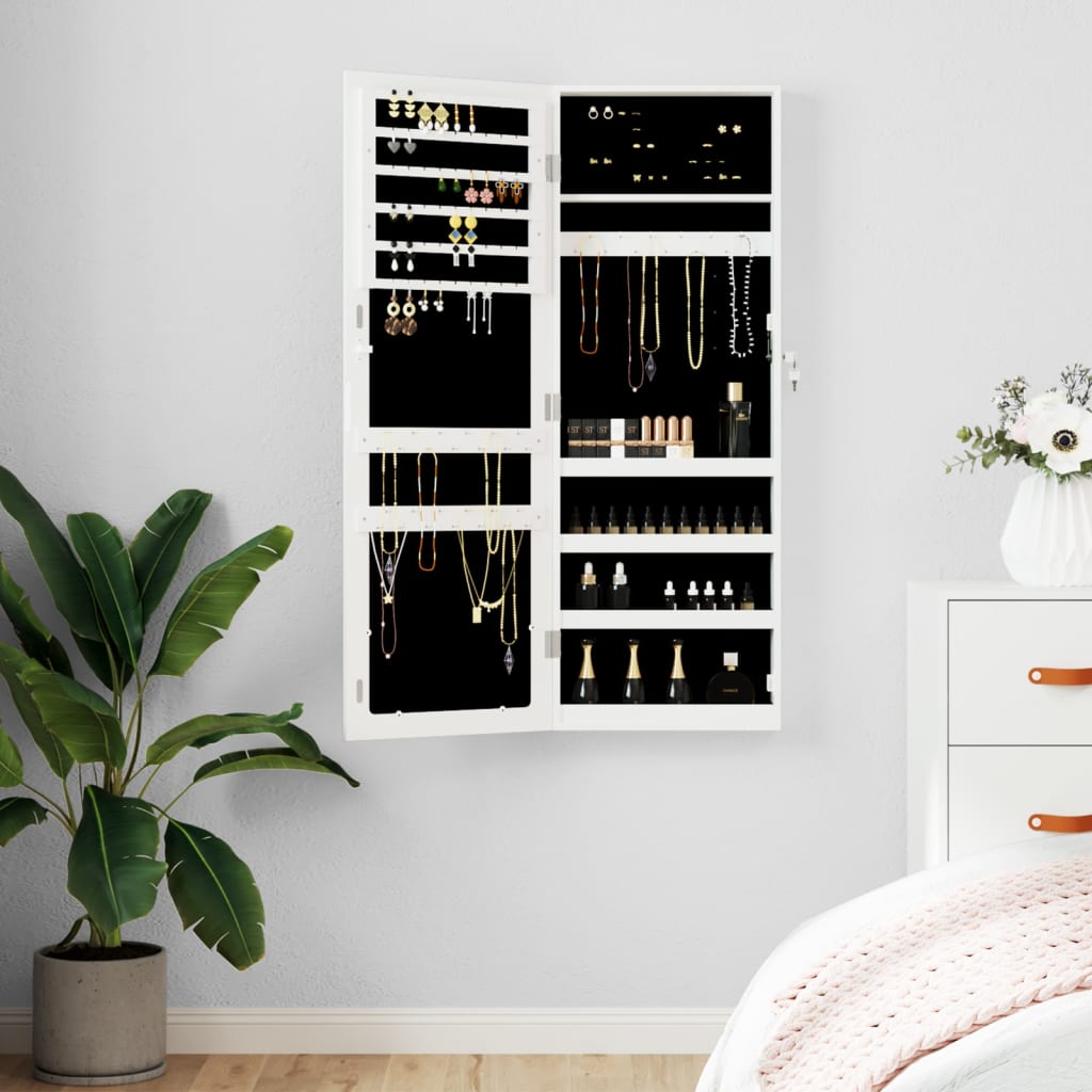 Mirror Jewellery Cabinet Wall Mounted White 37.5x10x106cm