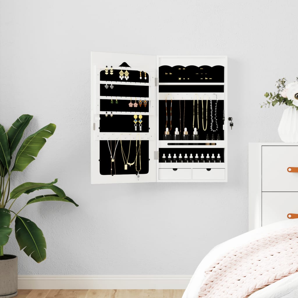 Mirror Jewellery Cabinet Wall Mounted White 37.5x10x67cm