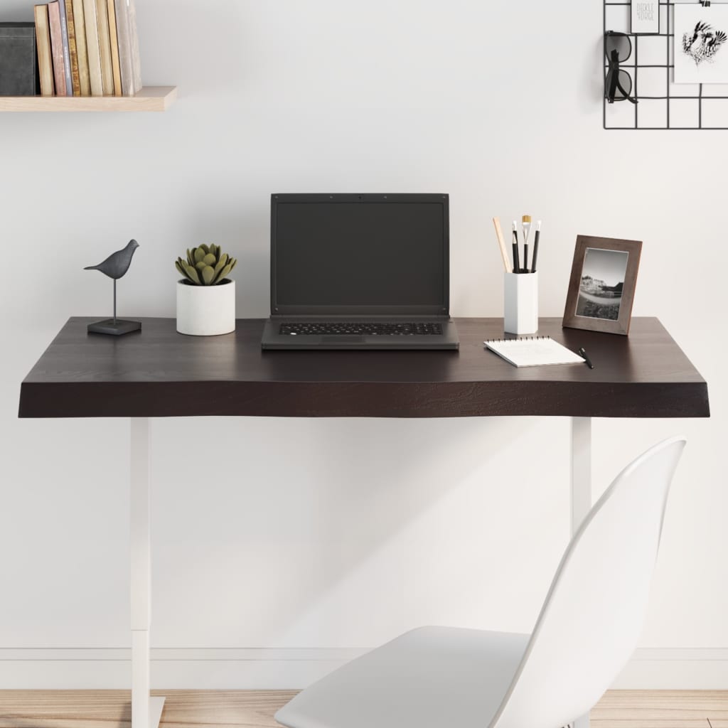 Table Top Dark Grey 100x40x6 cm Treated Solid Wood Oak Live Edge