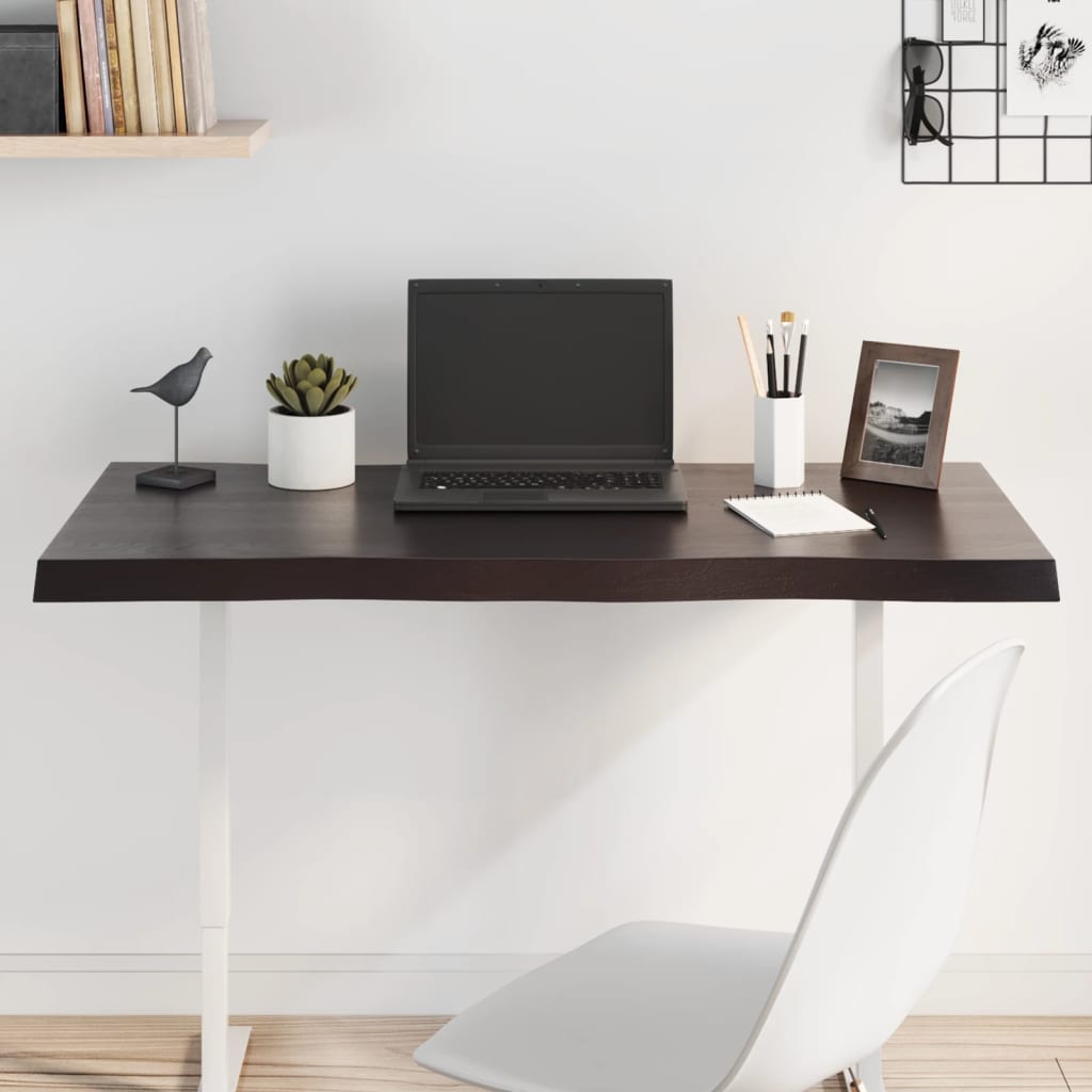 Table Top Dark Grey 100x60x4 cm Treated Solid Wood Oak Live Edge
