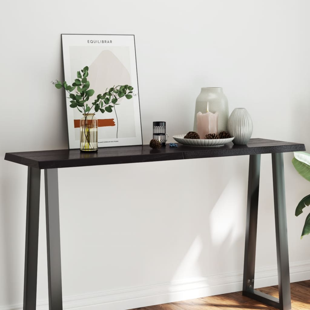 Table Top Dark Grey 140x40x4 cm Treated Solid Wood Oak Live Edge