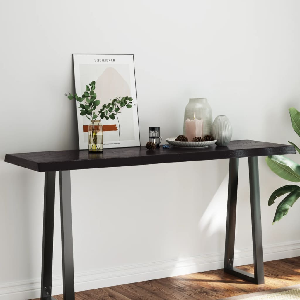 Table Top Dark Grey 160x50x6 cm Treated Solid Wood Oak Live Edge