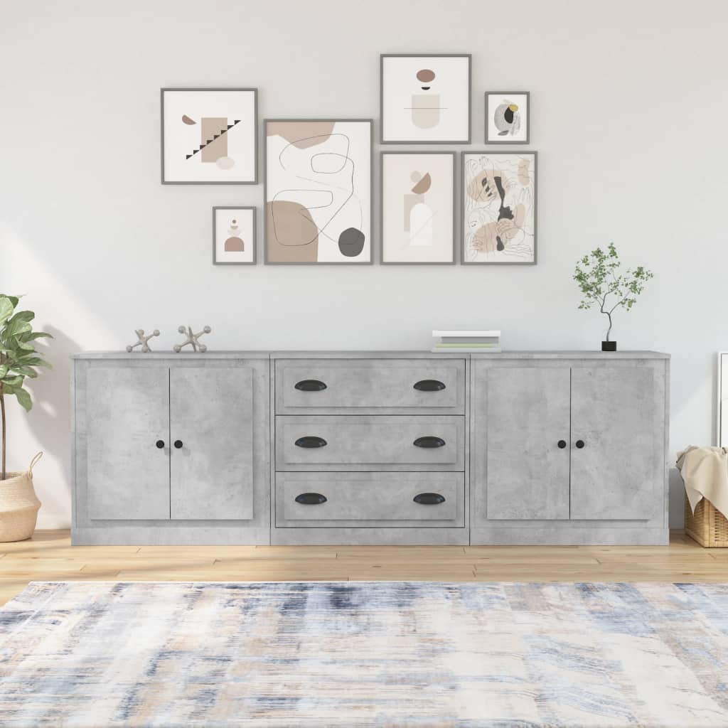 Sideboards 3 Pieces Concrete Grey Engineered Wood