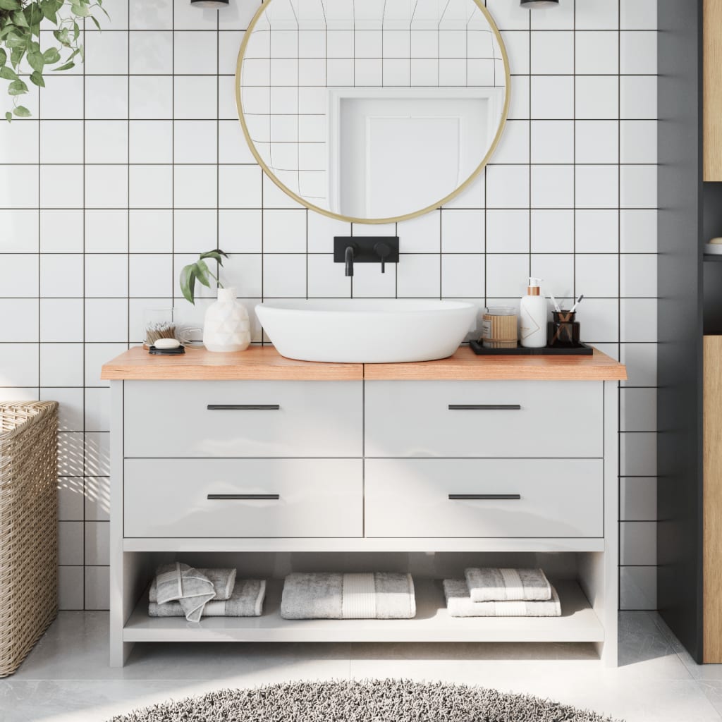 Bathroom Countertop Light Brown 140x30x4cm Treated Solid Wood