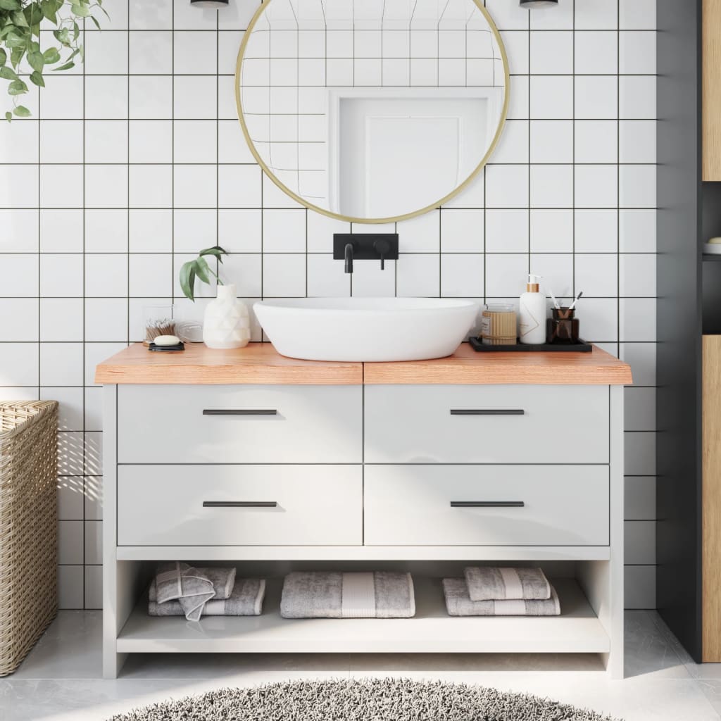 Bathroom Countertop Light Brown 140x60x6cm Treated Solid Wood