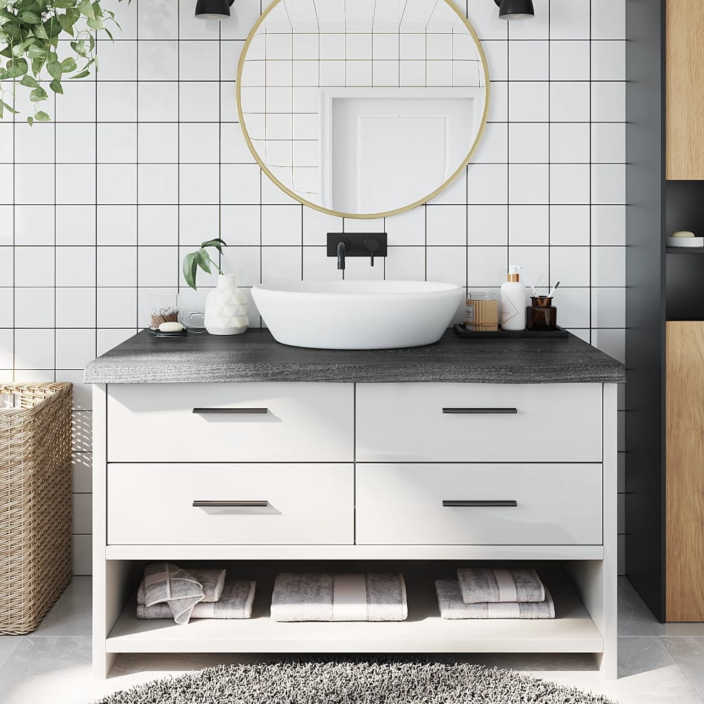 Bathroom Countertop Dark Grey 100x50x6cm Treated Solid Wood