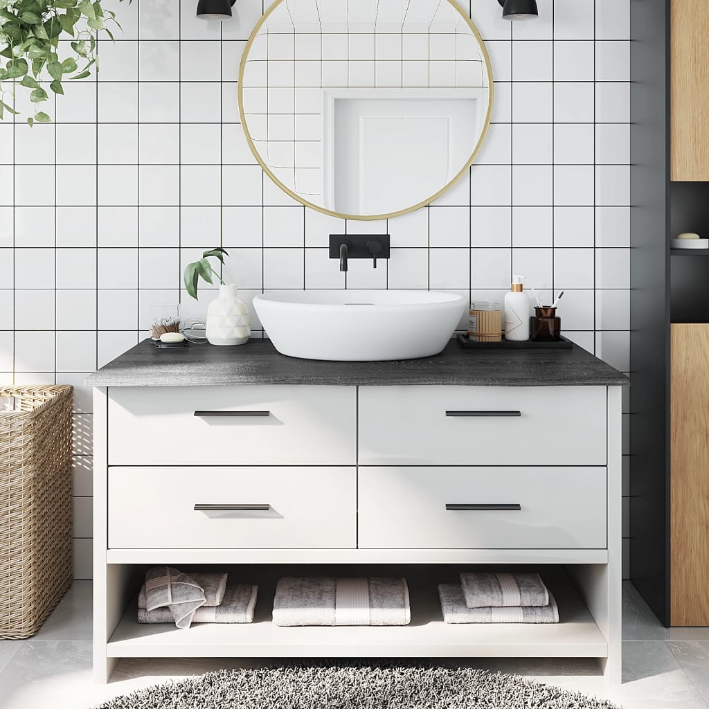 Bathroom Countertop Dark Grey 100x60x2cm Treated Solid Wood