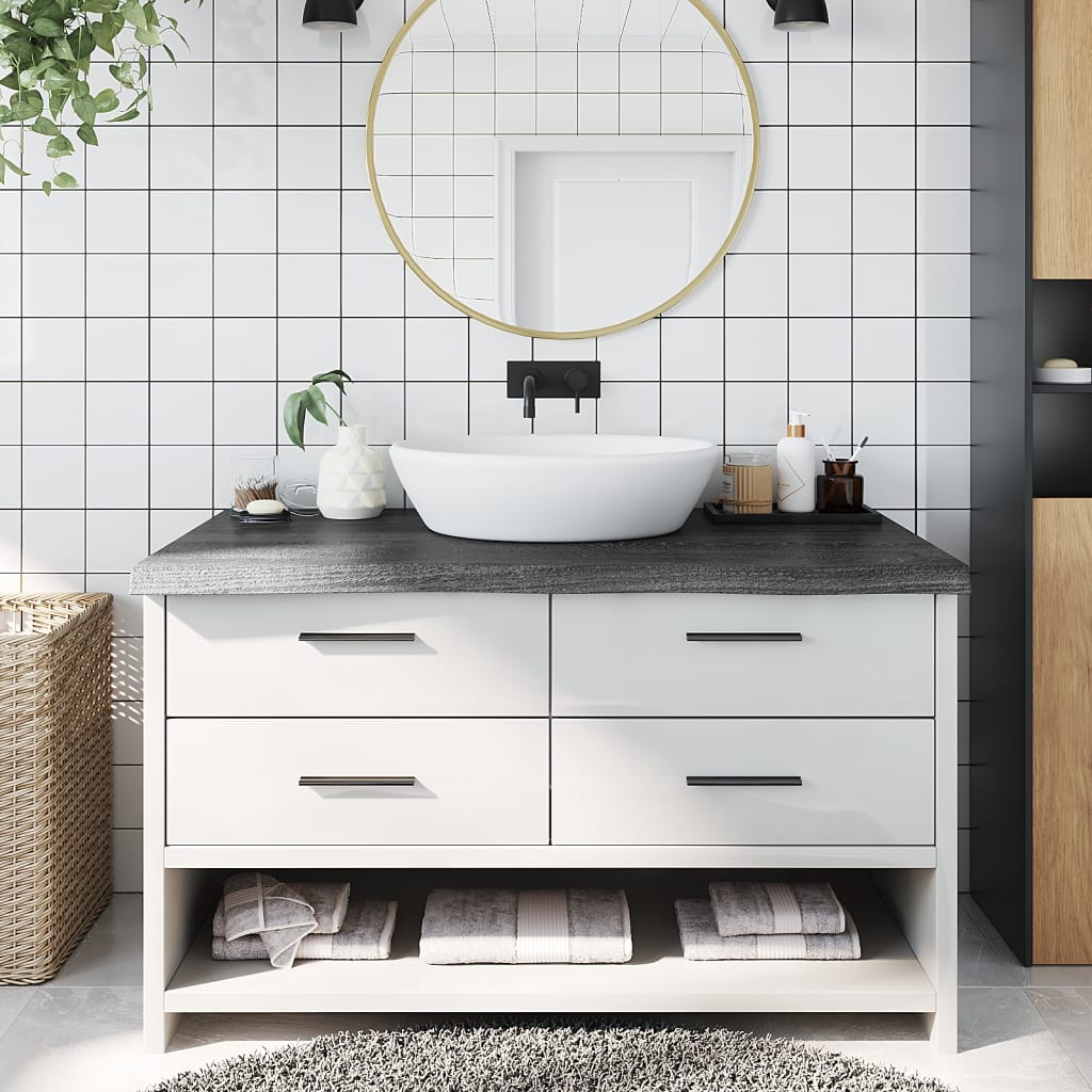 Bathroom Countertop Dark Grey 100x60x6cm Treated Solid Wood