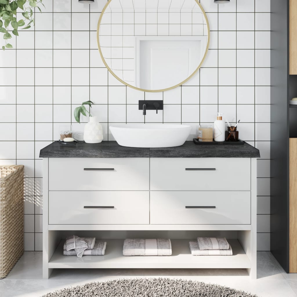 Bathroom Countertop Dark Brown 140x50x2-6cm Treated Solid Wood