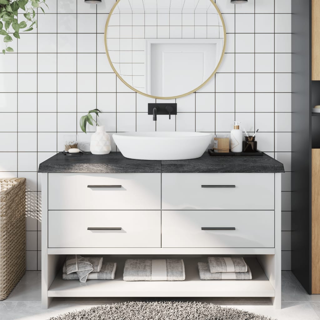 Bathroom Countertop Dark Grey 140x60x6cm Treated Solid Wood