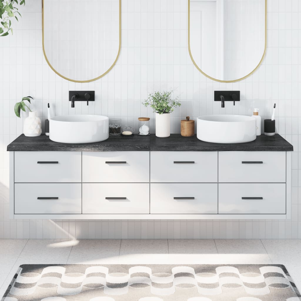 Bathroom Countertop Dark Brown 200x60x2-4cm Treated Solid Wood