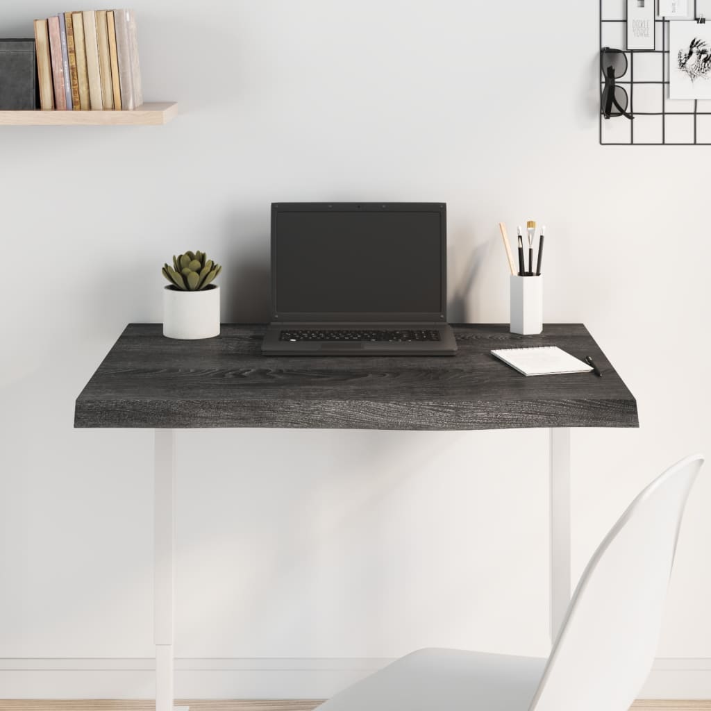 Table Top Dark Grey 80x60x4 cm Treated Solid Wood Oak