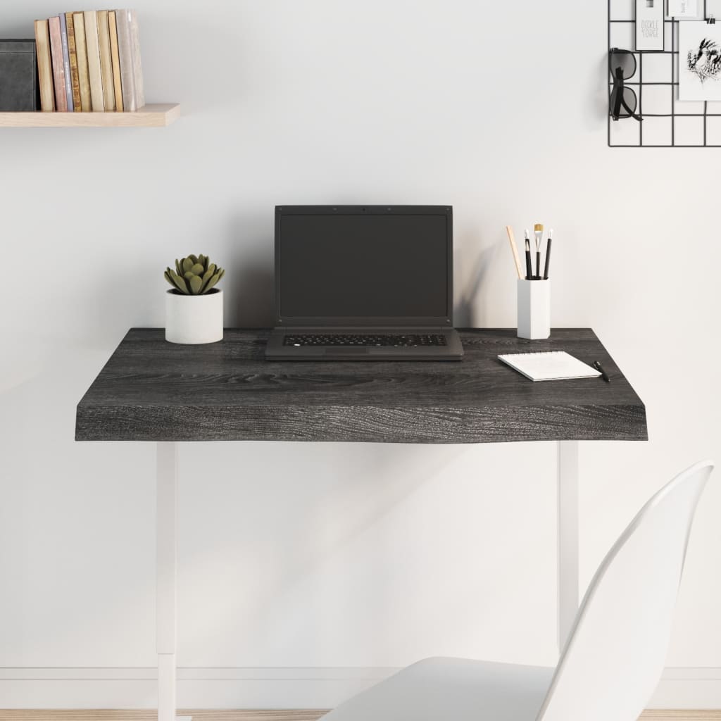Table Top Dark Brown 80x60x(2-6) cm Treated Solid Wood Oak