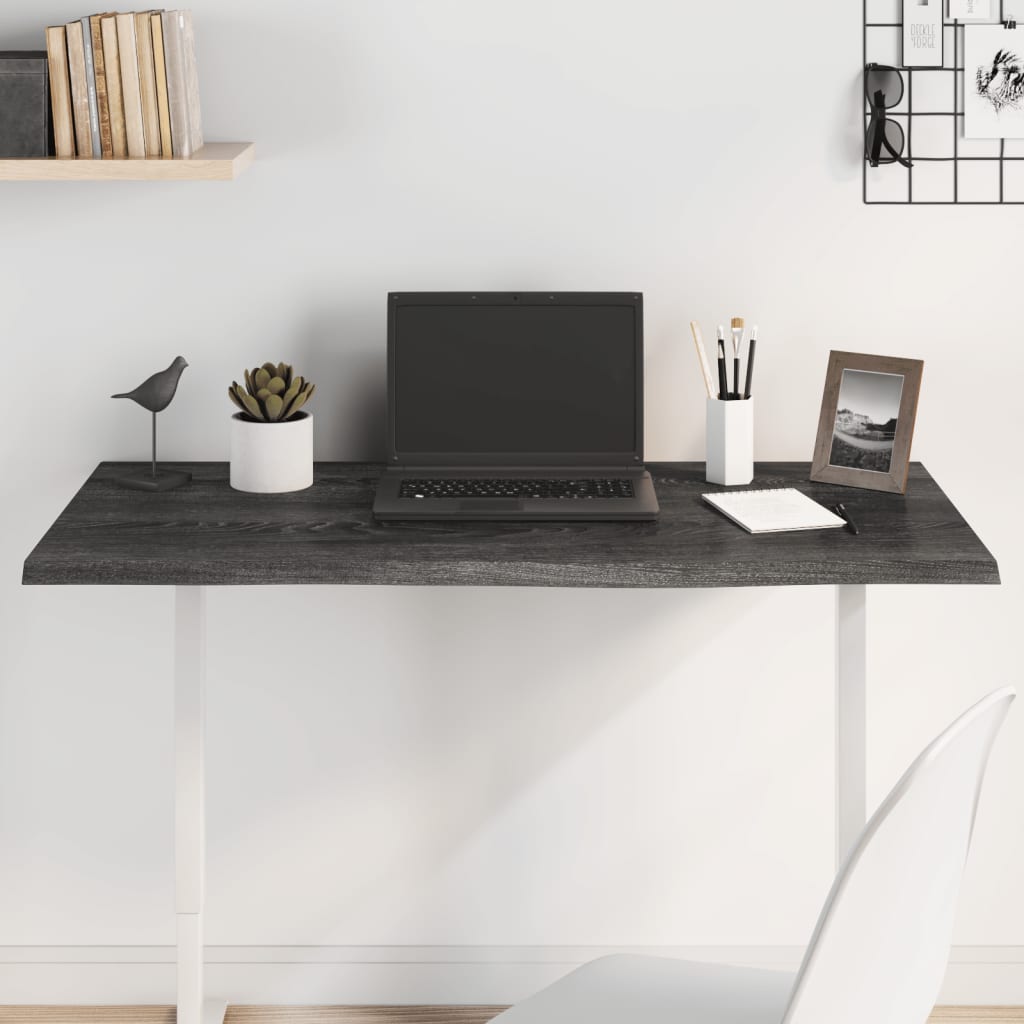 Table Top Dark Grey 100x60x2 cm Treated Solid Wood Oak