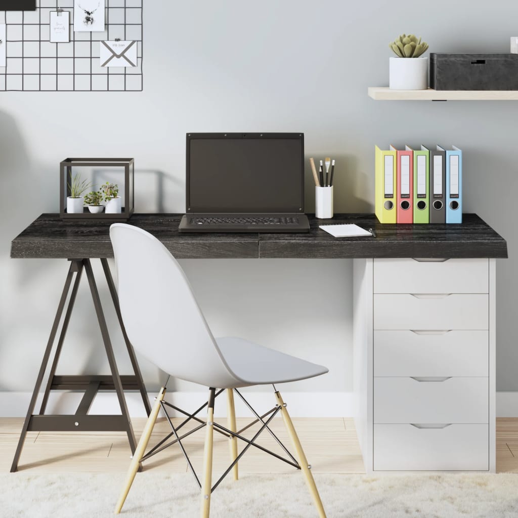 Table Top Dark Grey 140x50x6 cm Treated Solid Wood Oak