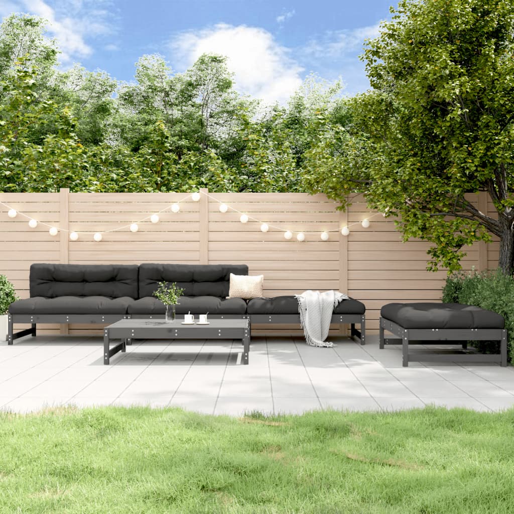 5 Piece Garden Lounge Set Grey Solid Wood Pine
