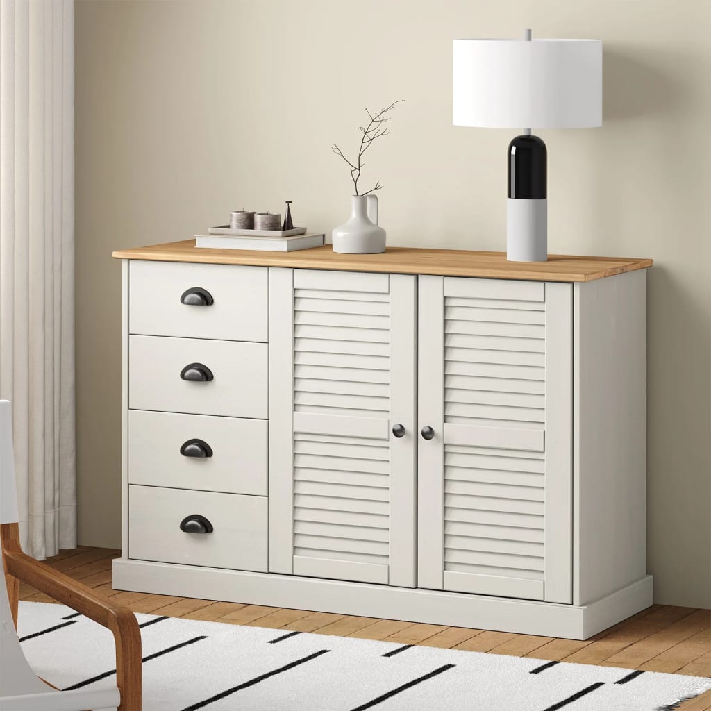 Sideboard with Drawers VIGO 113x40x75 cm White Solid Wood Pine