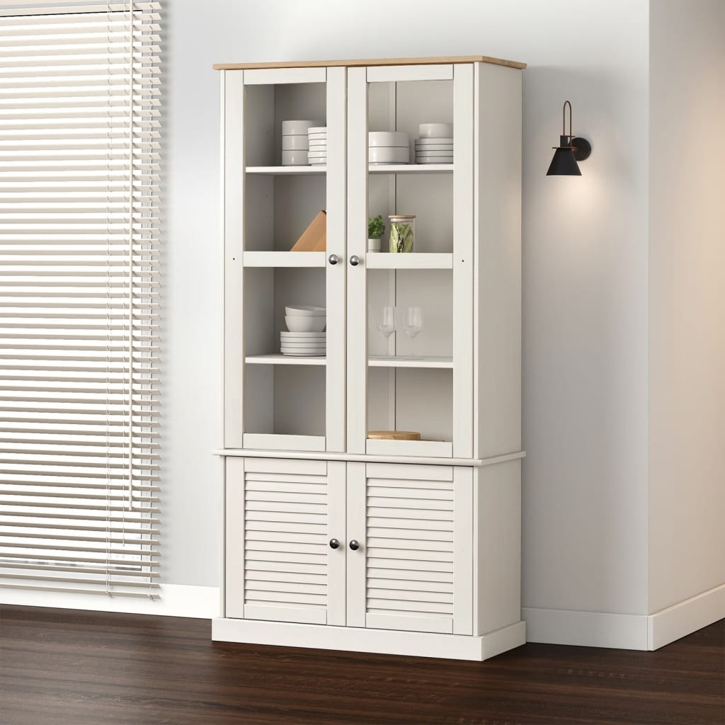 Glass Display Cabinet VIGO White 85x35x170cm Solid Wood Pine