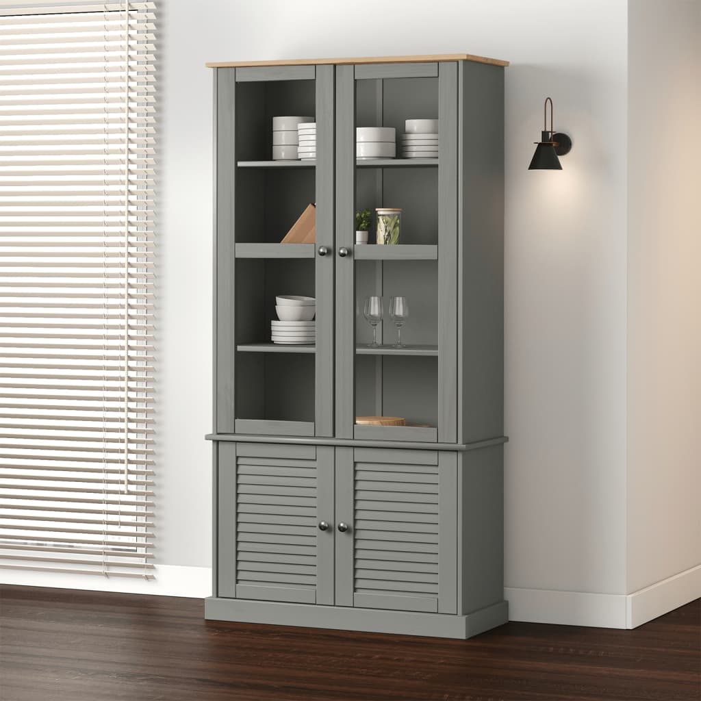 Glass Display Cabinet VIGO Grey 85x35x170cm Solid Wood Pine