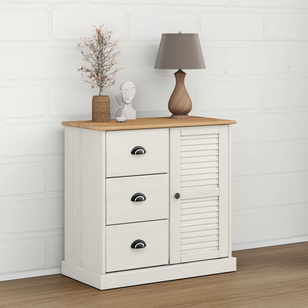 Sideboard with Drawers VIGO 78x40x75 cm White Solid Wood Pine
