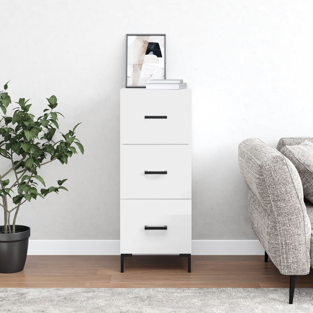 Sideboard High Gloss White 34.5x34x90 cm Engineered Wood
