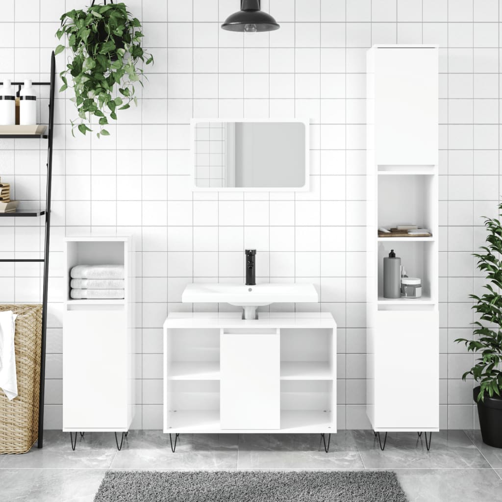 Bathroom Cabinet High Gloss White 80x33x60 cm Engineered Wood