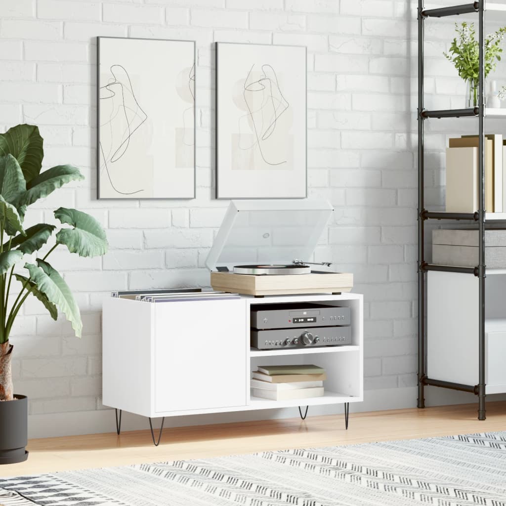 Record Cabinet White 85x38x48cm Engineered Wood