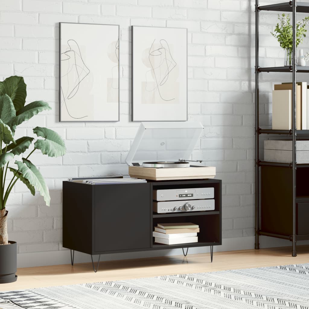 Record Cabinet Black 85x38x48cm Engineered Wood