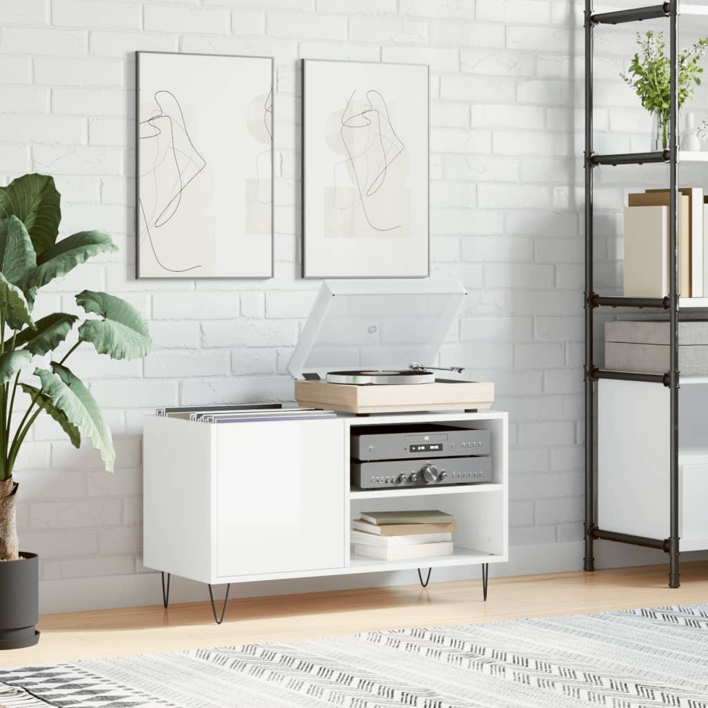 Record Cabinet High Gloss White 85x38x48cm Engineered Wood