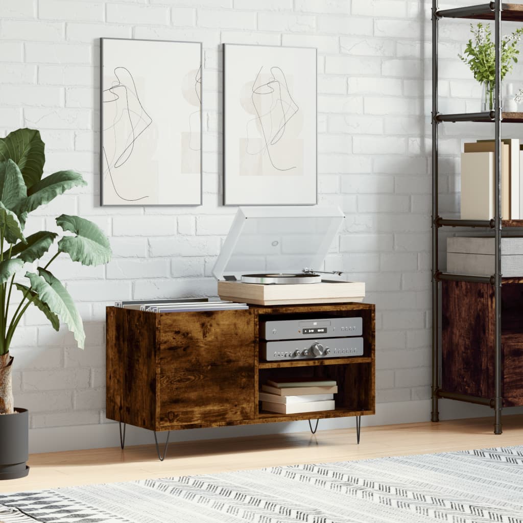 Record Cabinet Smoked Oak 85x38x48cm Engineered Wood