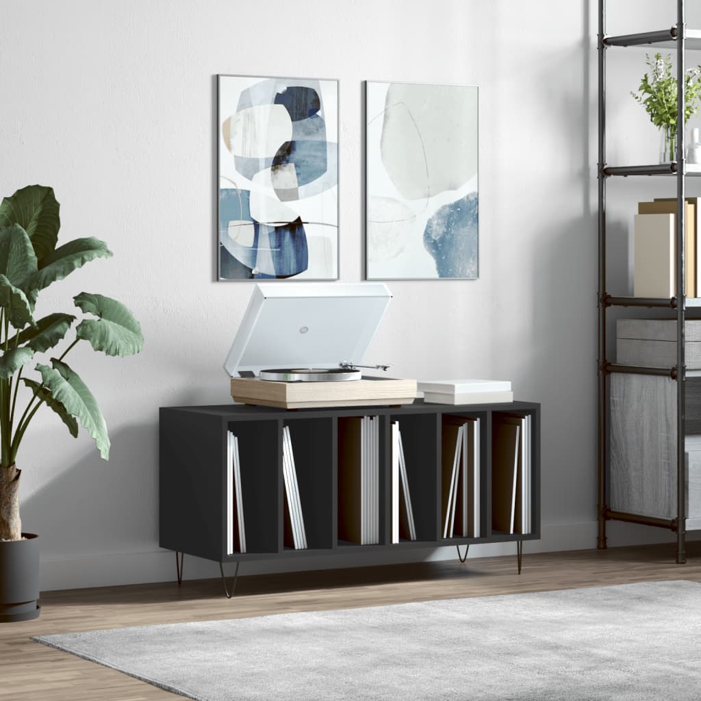 Record Cabinet Black 100x38x48cm Engineered Wood