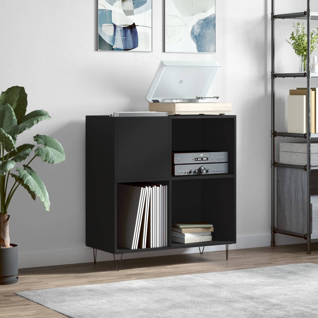 Record Cabinet Black 84.5x38x89cm Engineered Wood