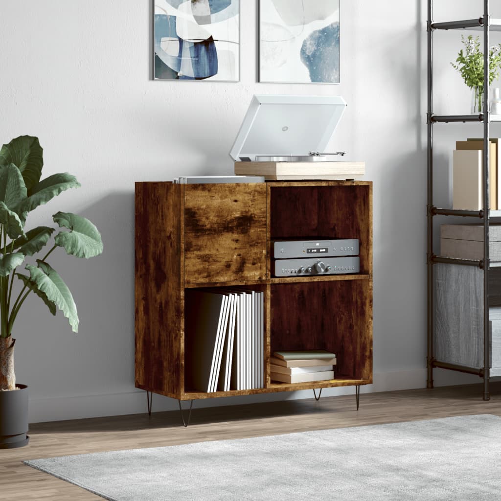 Record Cabinet Smoked Oak 84.5x38x89cm Engineered Wood