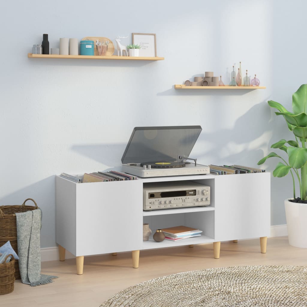 Record Cabinet White 121x38x48 cm Engineered Wood