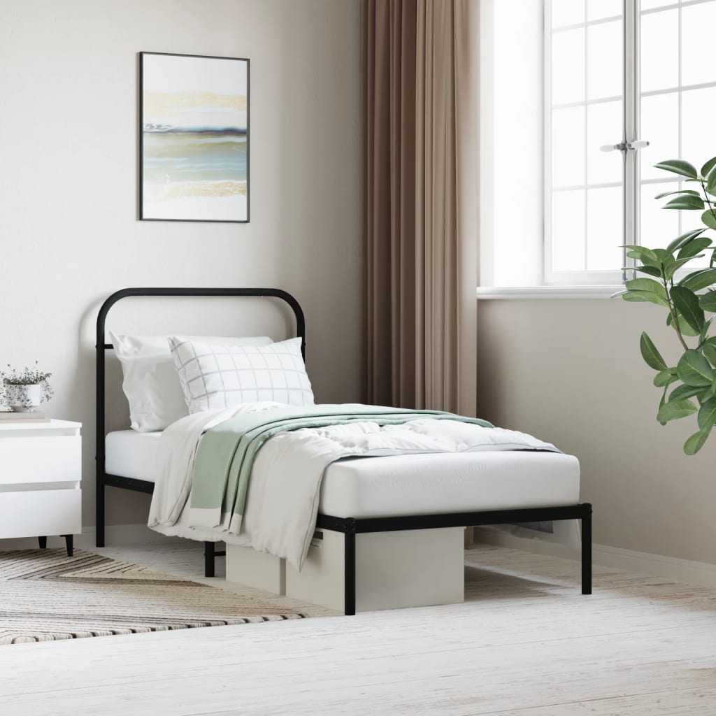 Metal Bed Frame with Headboard Black 90x190 cm