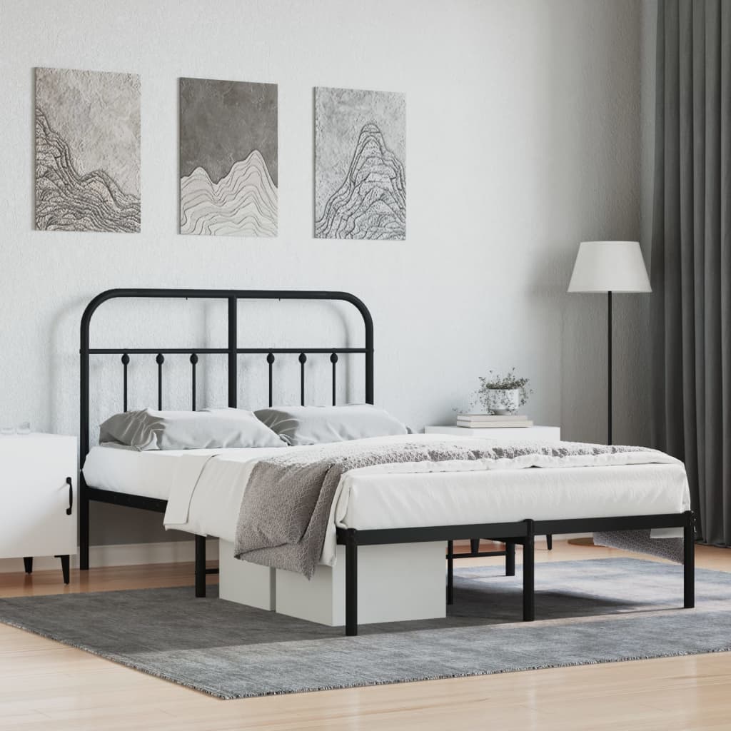 Metal Bed Frame with Headboard Black 120x190 cm Small Double