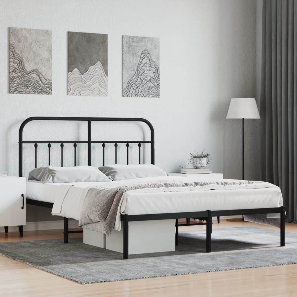 Metal Bed Frame with Headboard Black 150x200 cm King Size