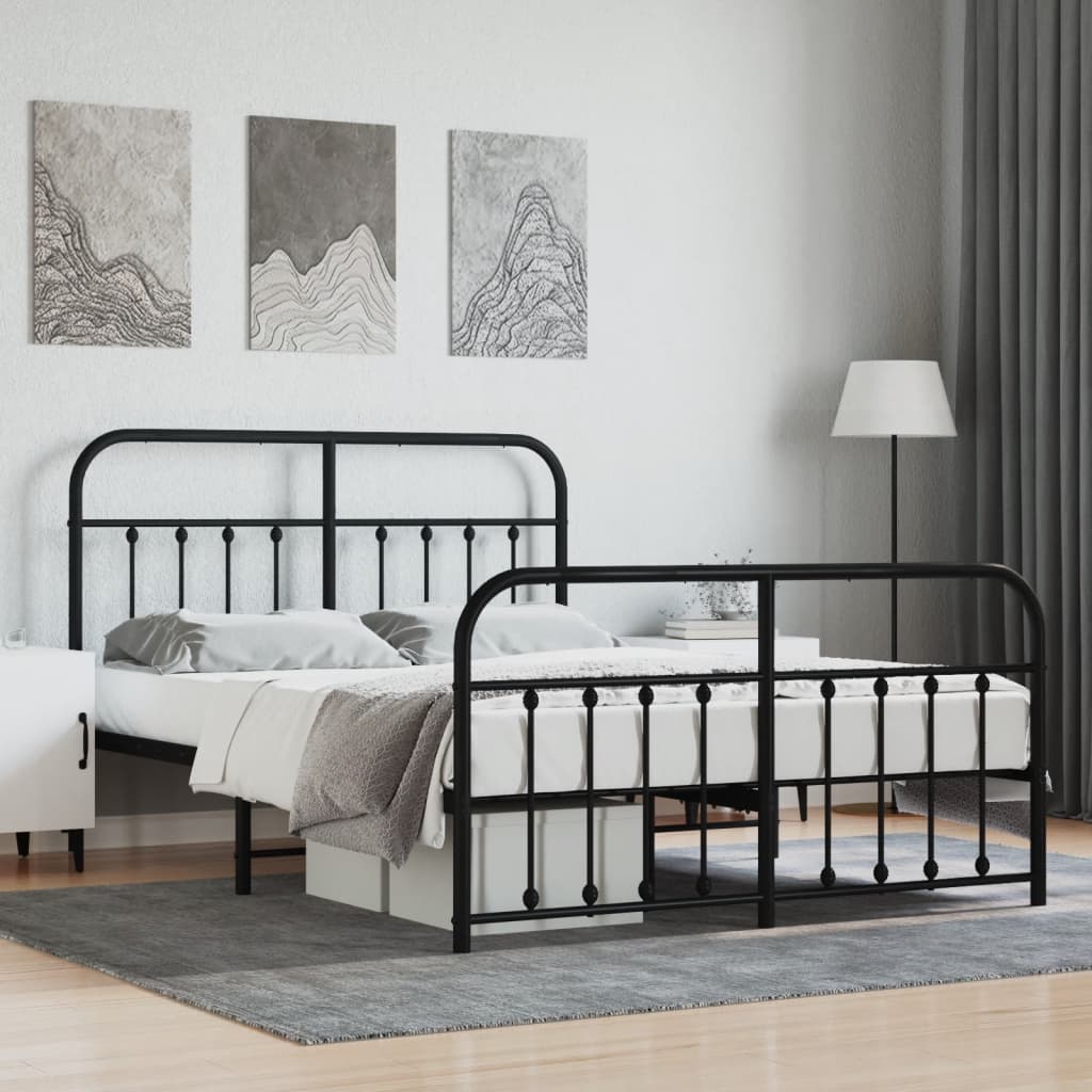 Metal Bed Frame with Headboard and Footboard Black 135x190 cm Double